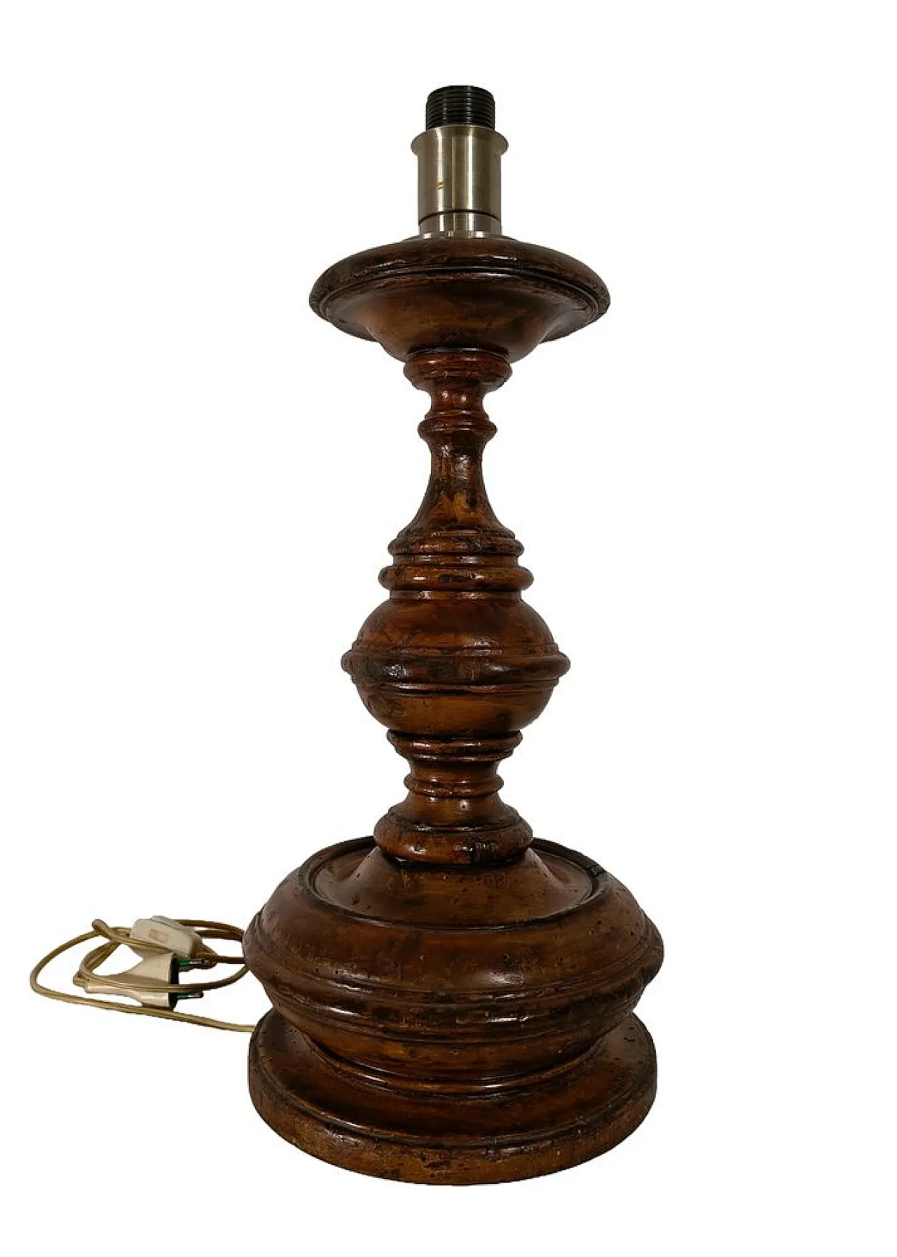 Turned wood table lamp with pleated lampshade, 1950s 2