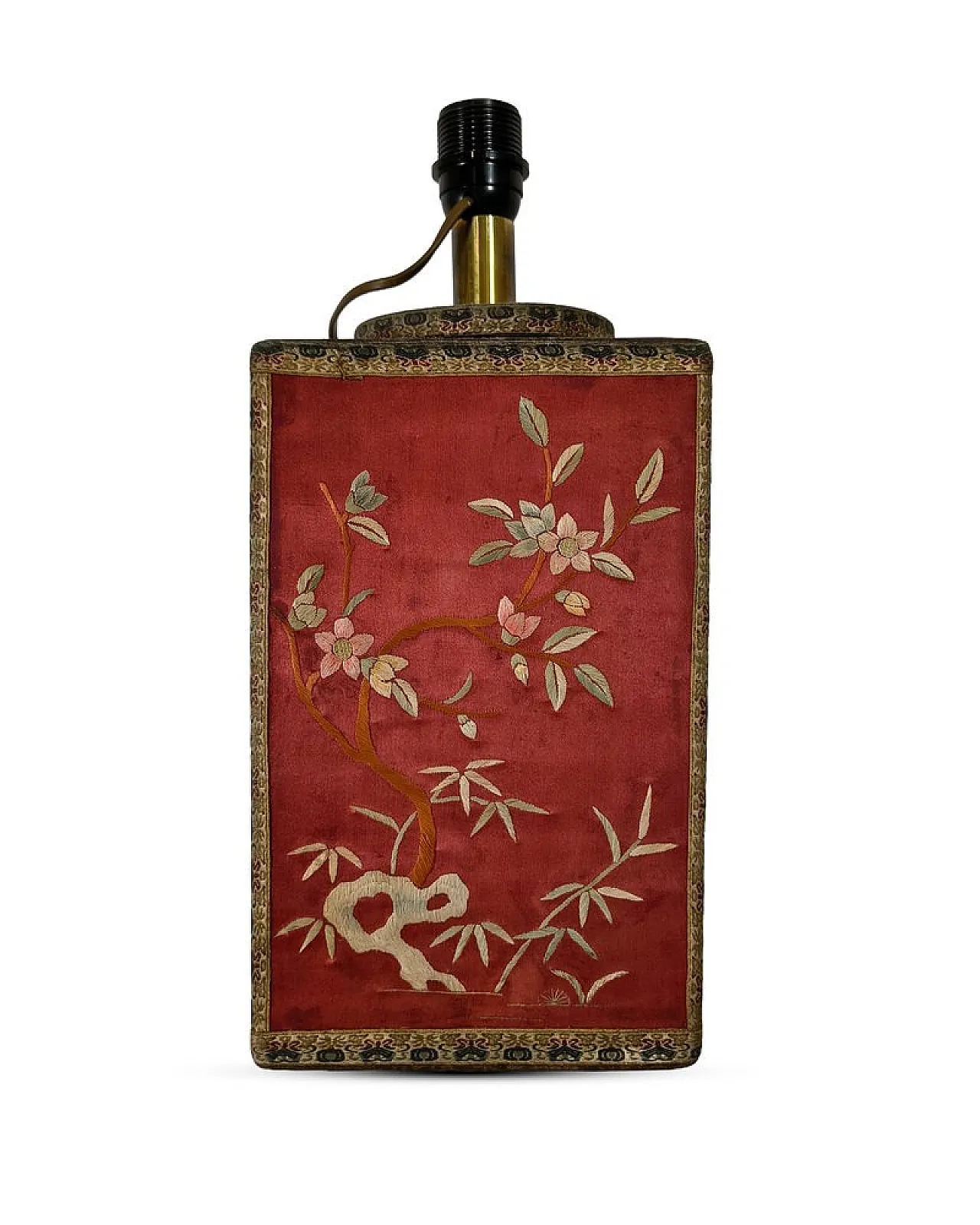 Oriental table lamp with embroidered silk panels, 1960s 2
