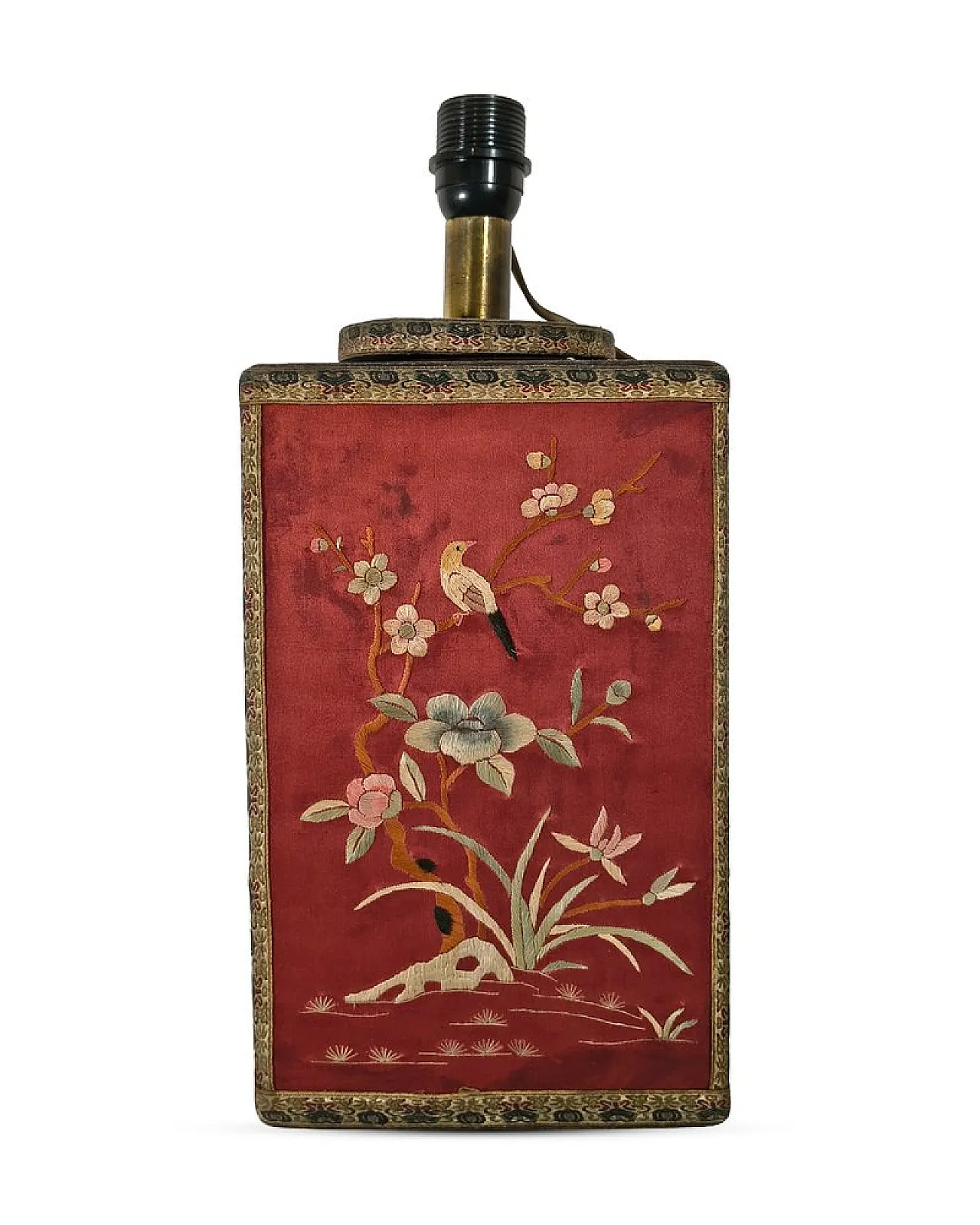 Oriental table lamp with embroidered silk panels, 1960s 3