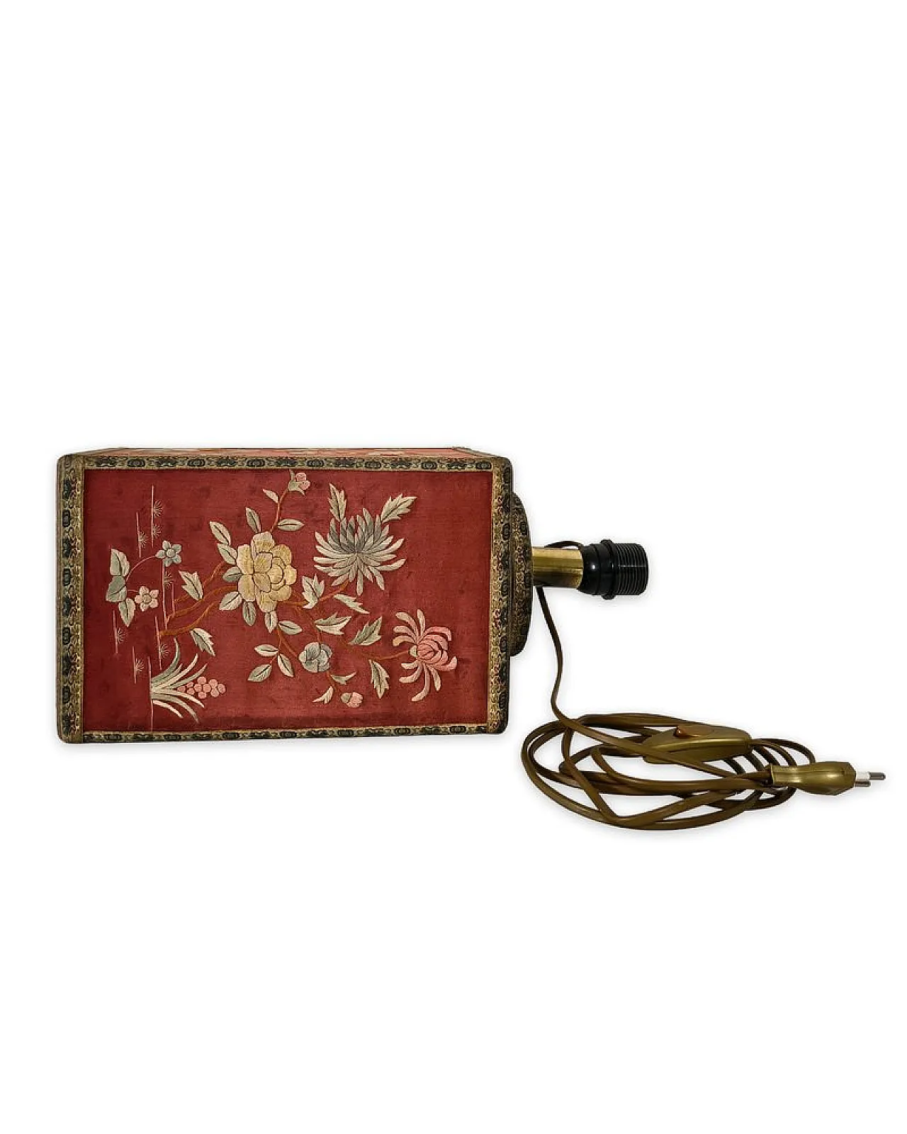 Oriental table lamp with embroidered silk panels, 1960s 4