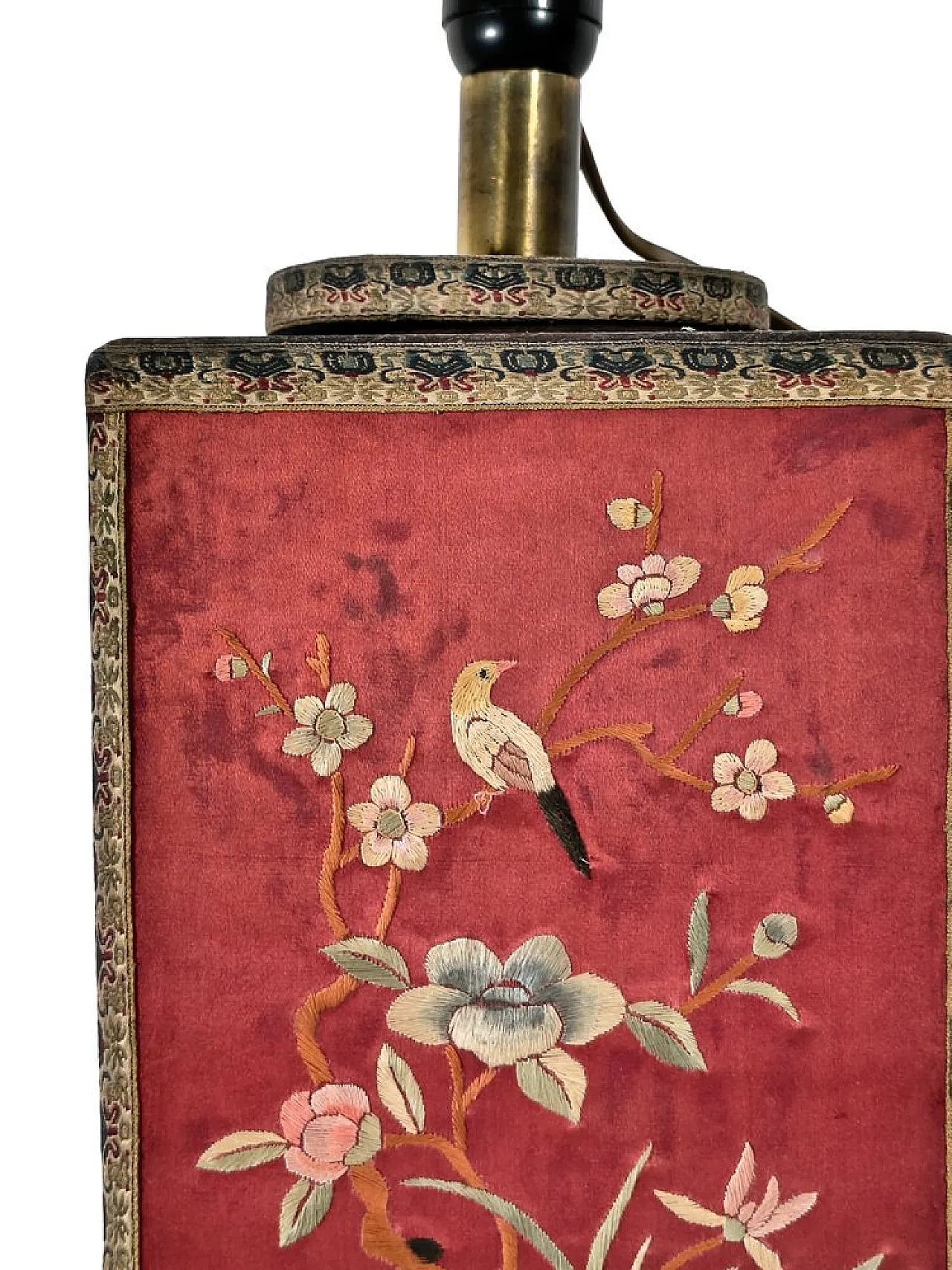 Oriental table lamp with embroidered silk panels, 1960s 6