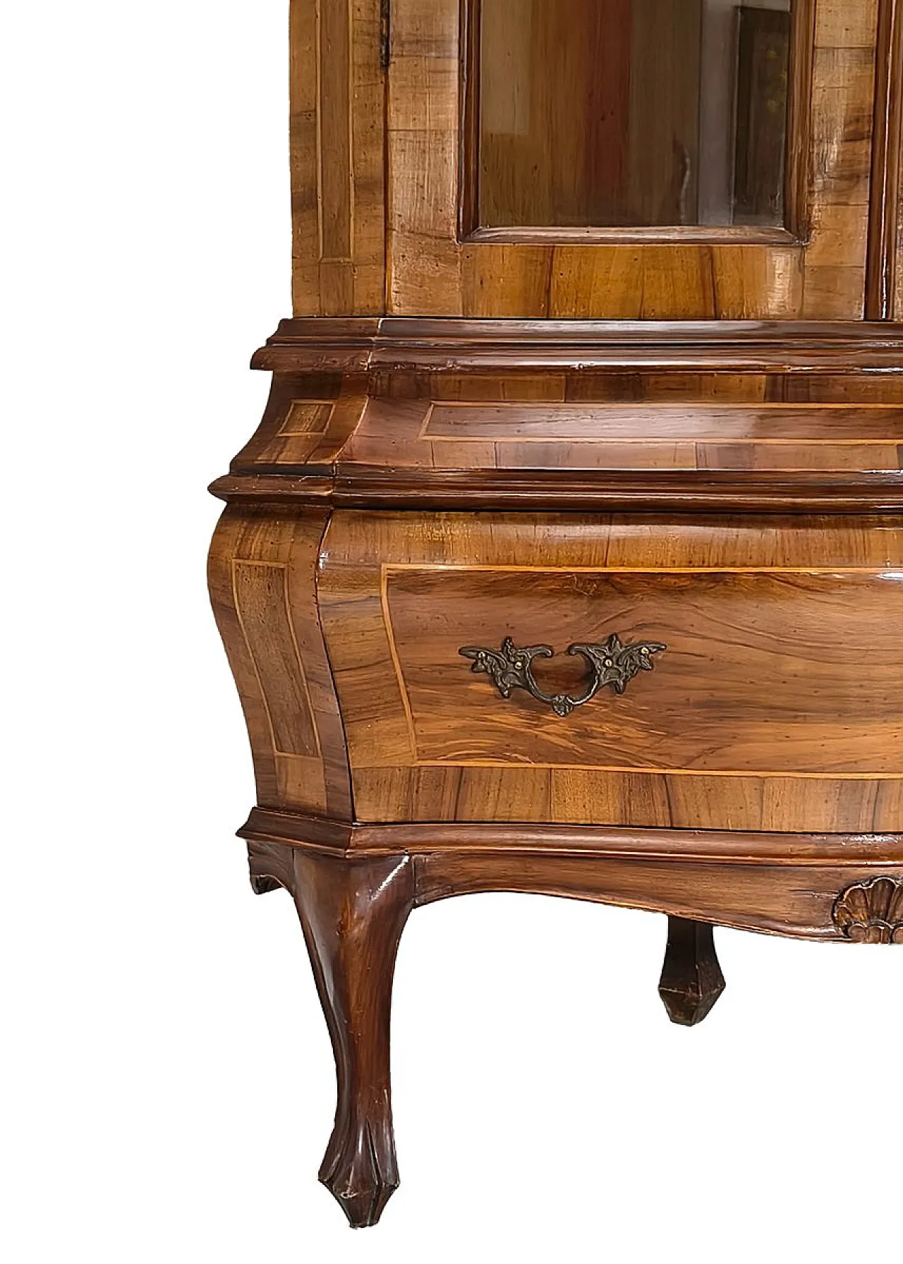 Walnut corner cabinet with inlaid wood and glass doors, 19th century 6