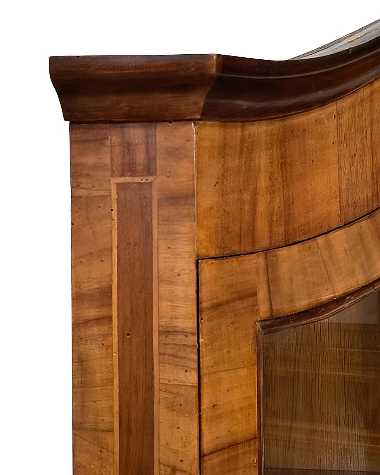 Walnut corner cabinet with inlaid wood and glass doors, 19th century 7