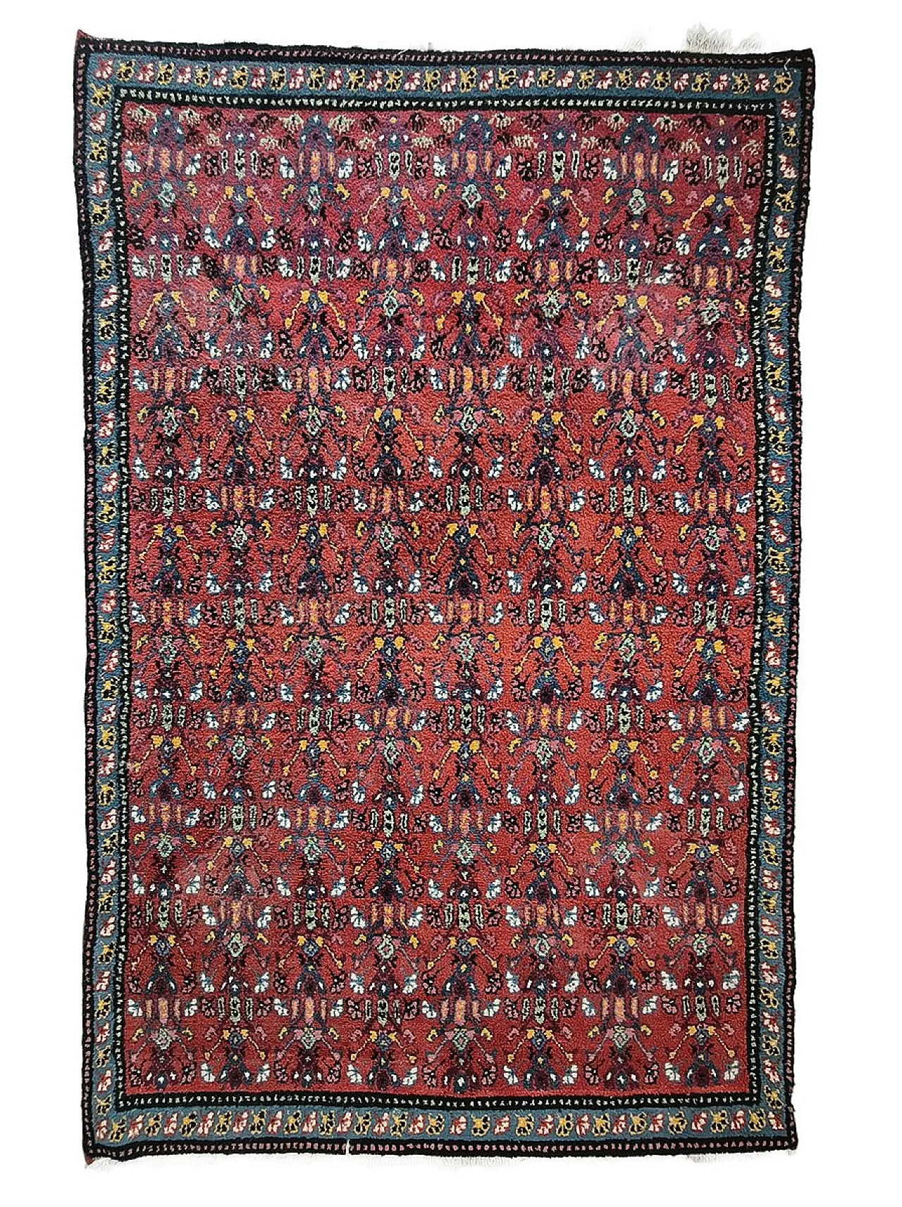 Middle Eastern hand-knotted wool rug with red floral, 1950s 1