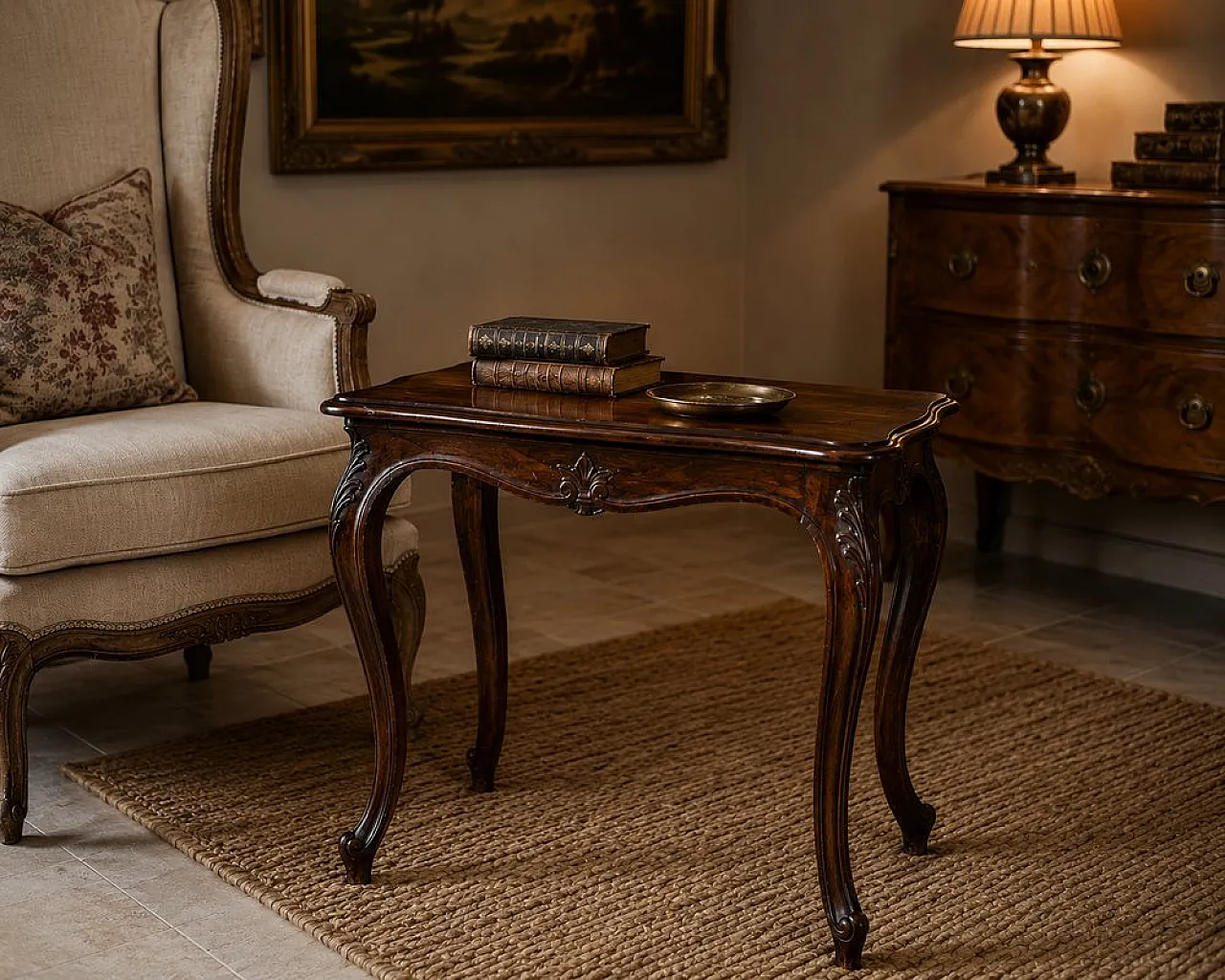 Louis XV French side table in carved walnut, 19th century 12