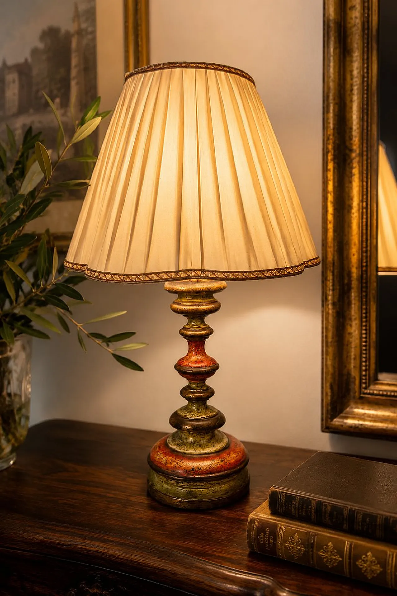 Polychrome and gilt wood table lamp, mid-20th century 2