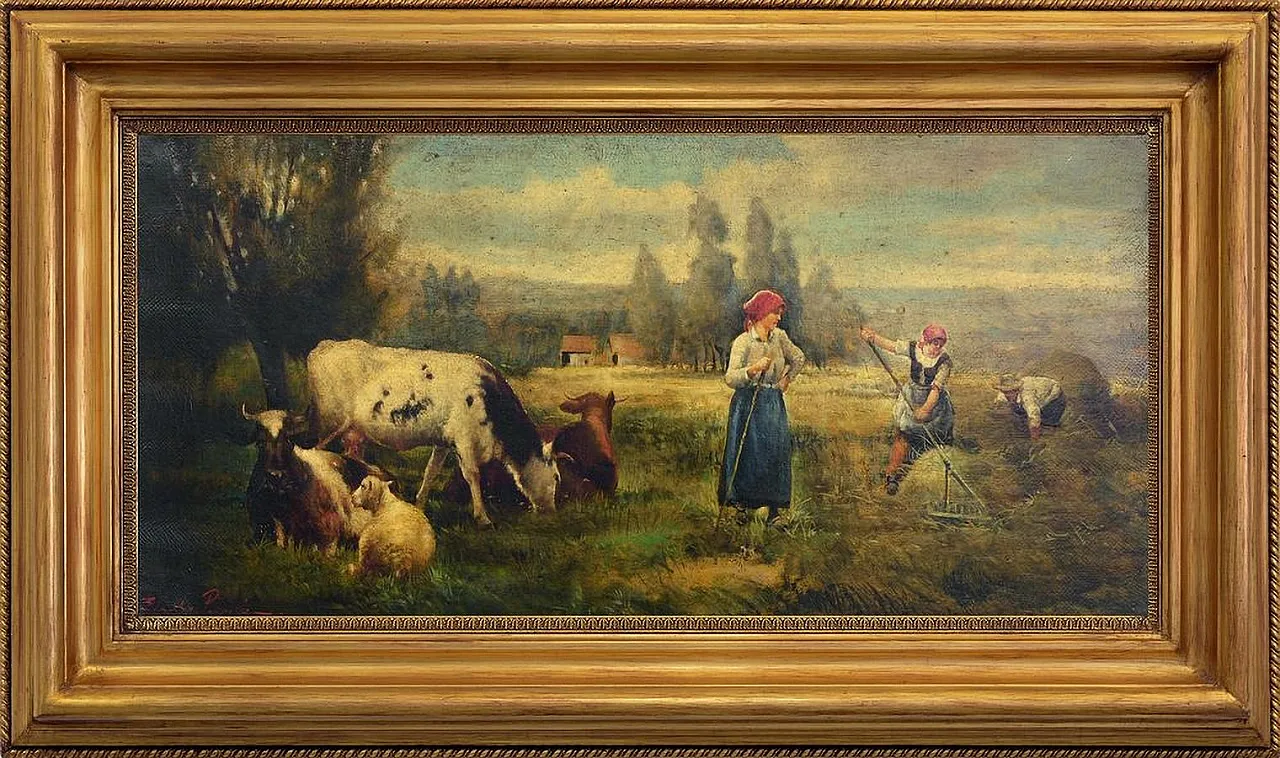 Emilio Pergola, Scena rurale con bovini, olio su tela, anni '90 1