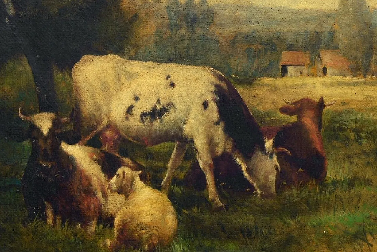 Emilio Pergola, Scena rurale con bovini, olio su tela, anni '90 3