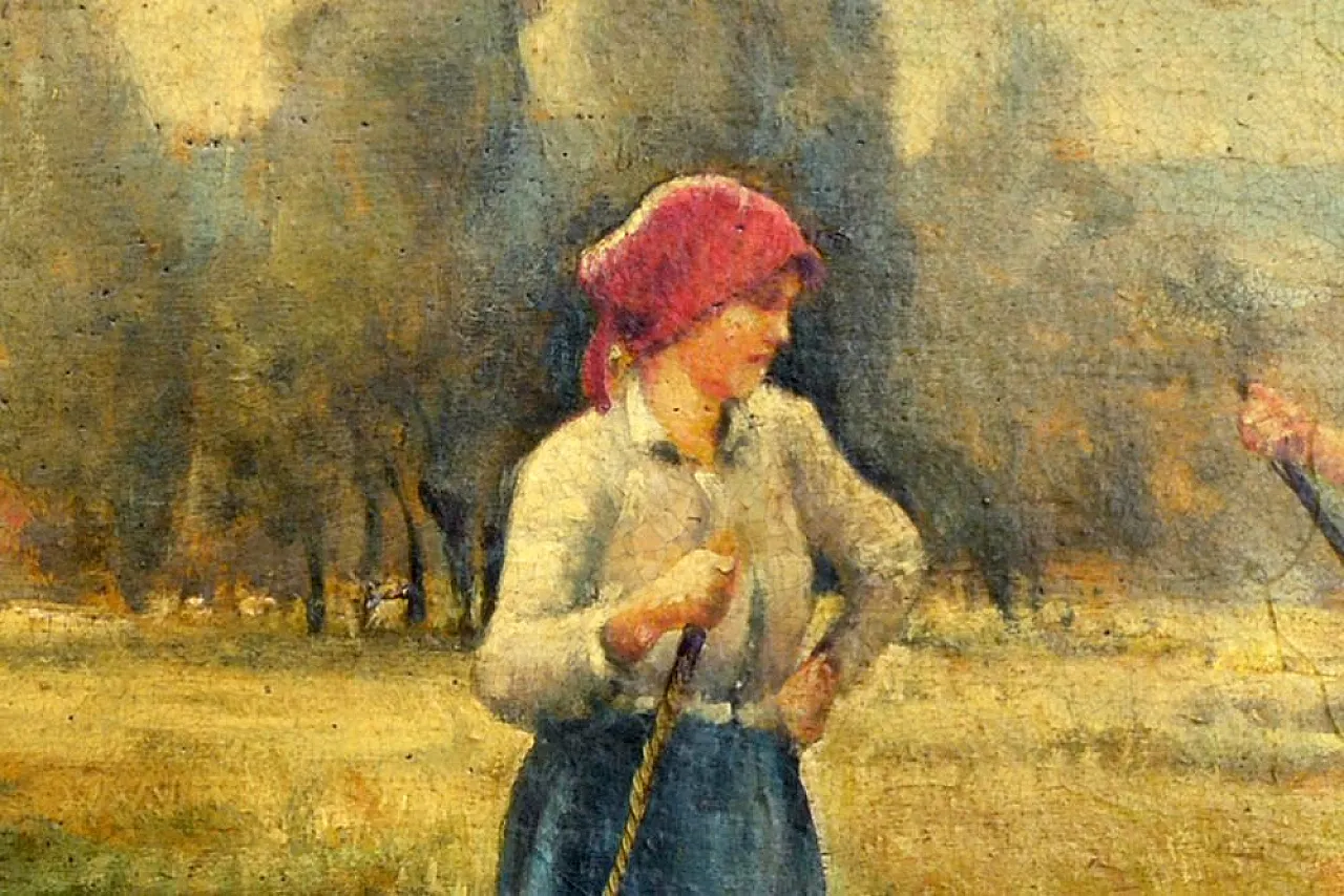 Emilio Pergola, Scena rurale con bovini, olio su tela, anni '90 4