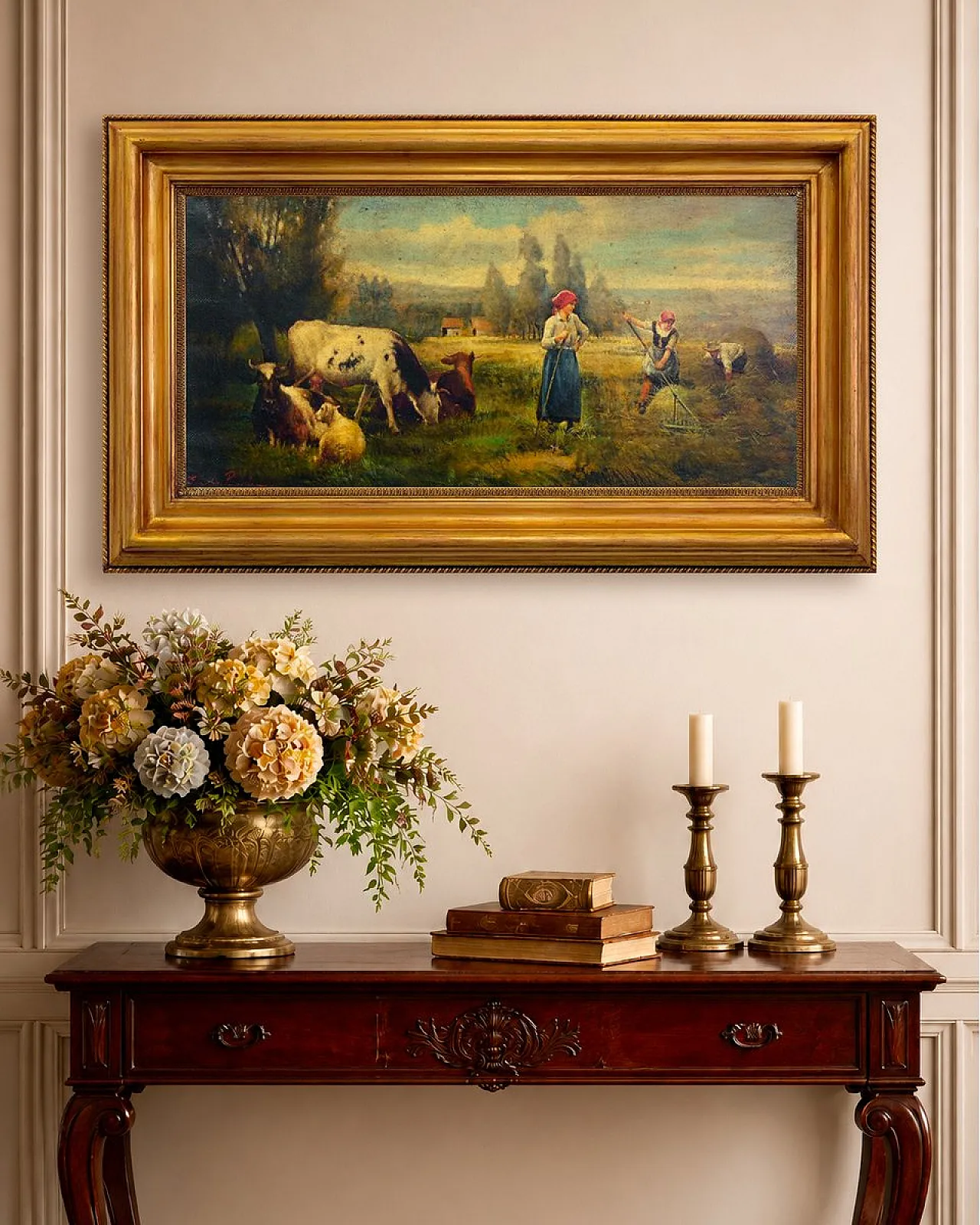 Emilio Pergola, Scena rurale con bovini, olio su tela, anni '90 7