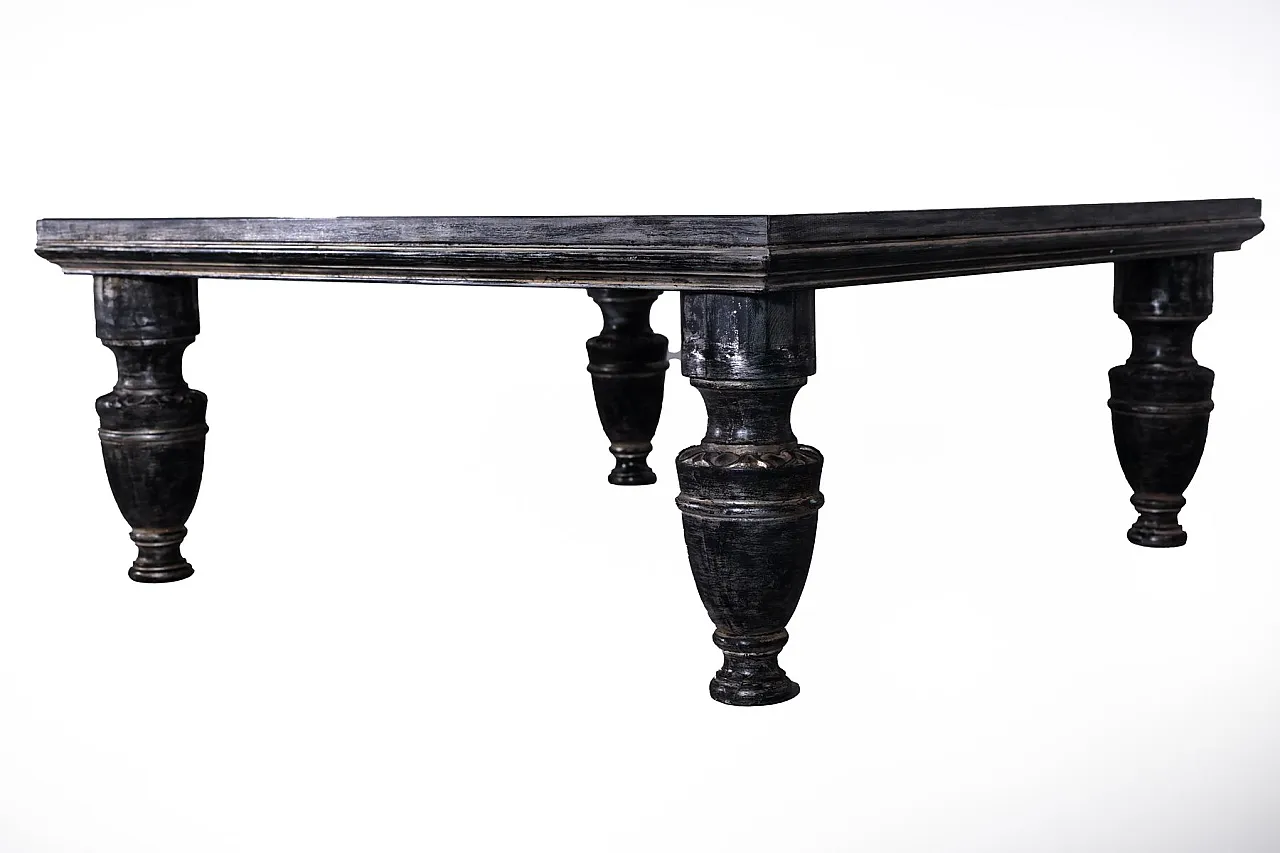 Patinated wooden coffee table with glass top, late 20th century 2