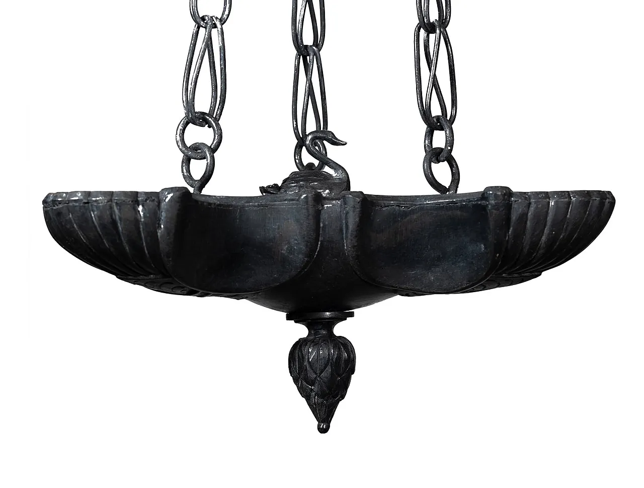 Hanging oil lamp in patinated bronze with swan motif, 20th century 2