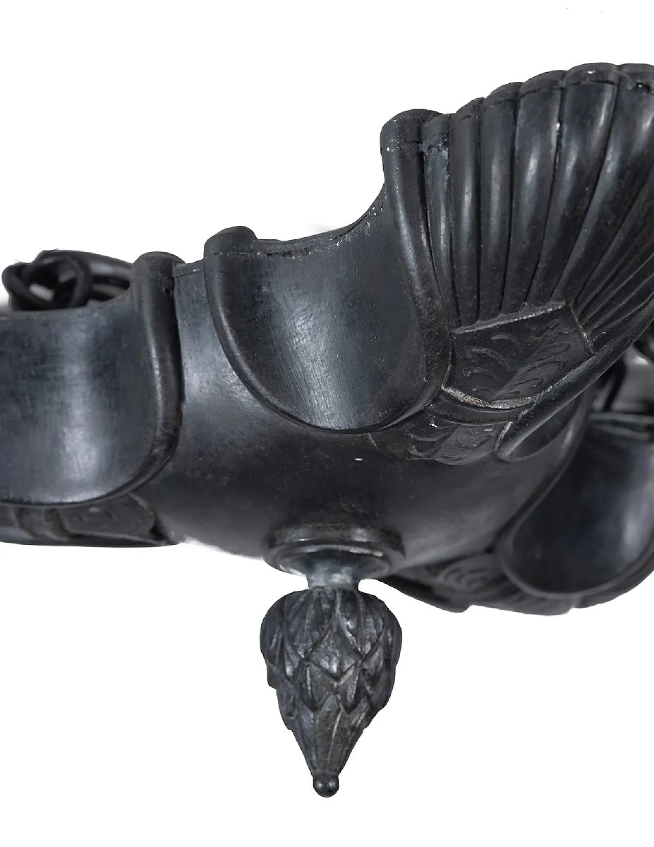 Hanging oil lamp in patinated bronze with swan motif, 20th century 3