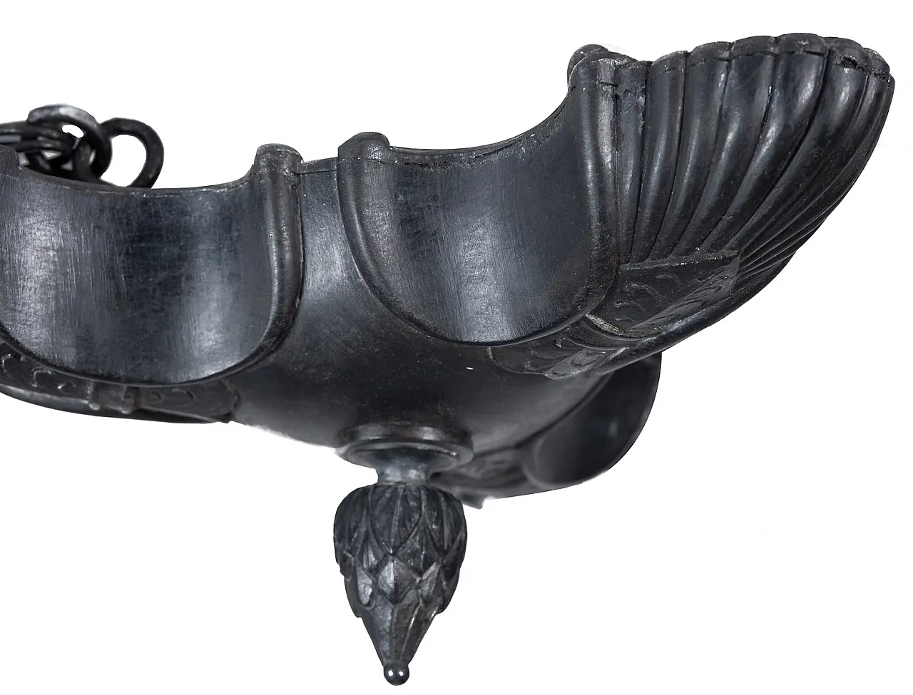 Hanging oil lamp in patinated bronze with swan motif, 20th century 4