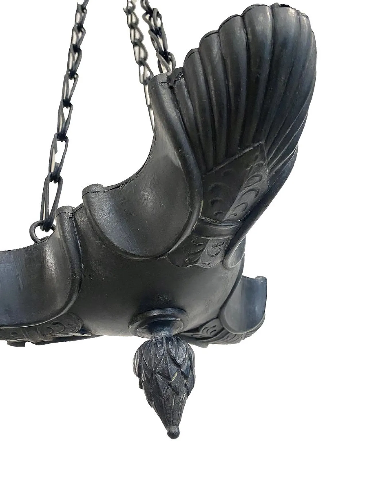 Hanging oil lamp in patinated bronze with swan motif, 20th century 5