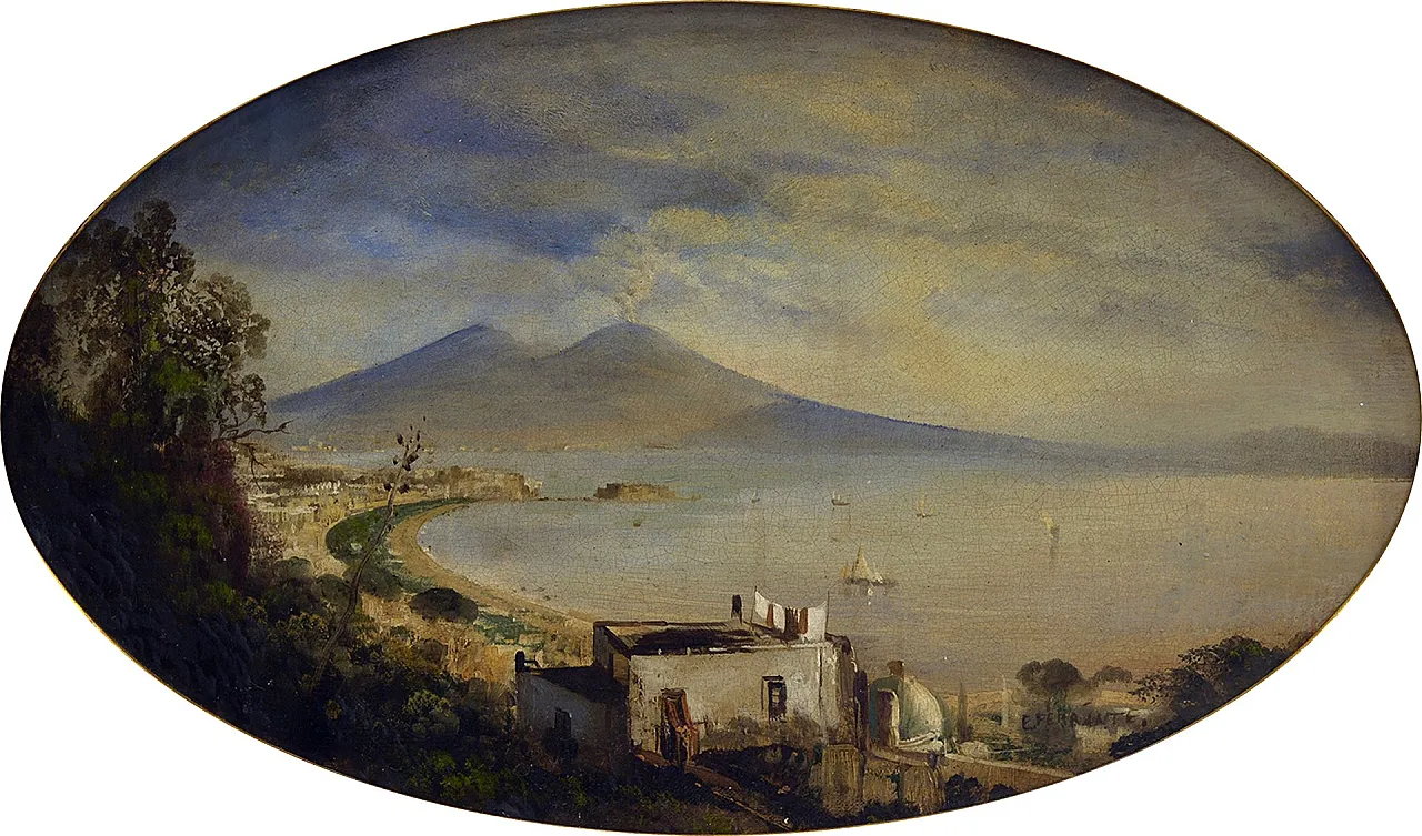 Ettore Ferrante, Veduta del Vesuvio, olio su tela, '800 2