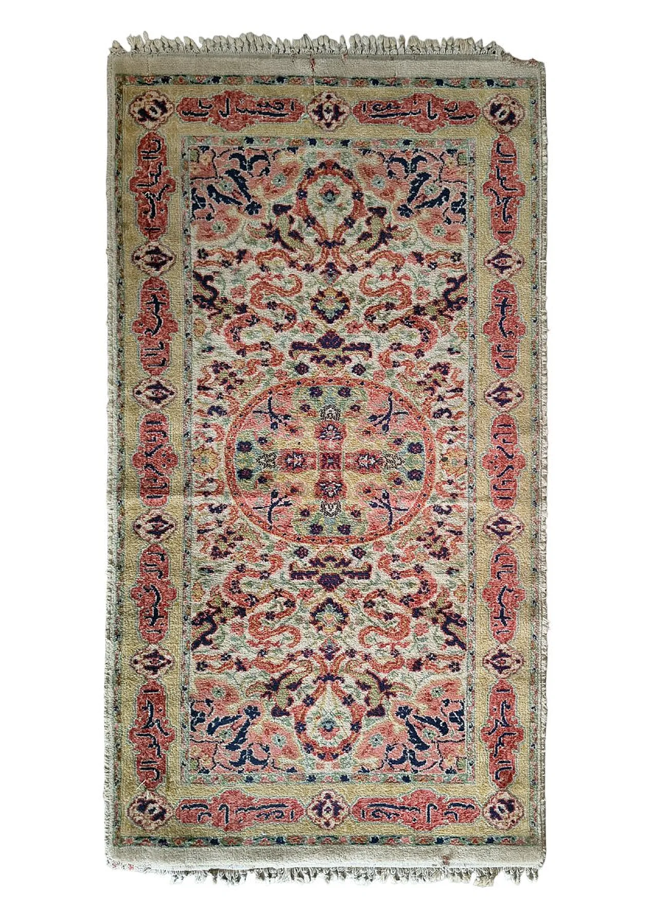 Hand-knotted runner rug with floral medallion design, 1950s 1