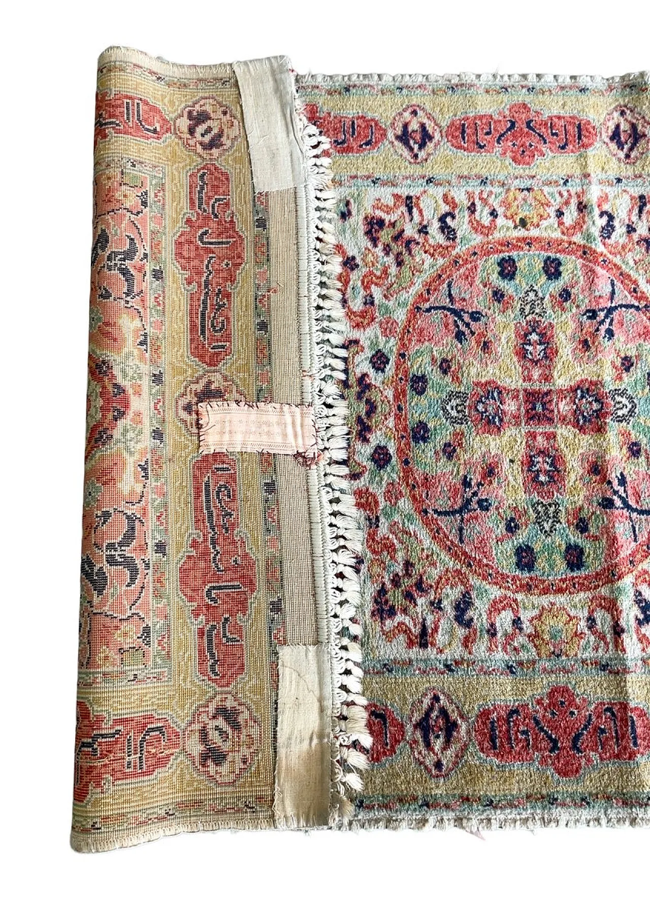 Hand-knotted runner rug with floral medallion design, 1950s 6