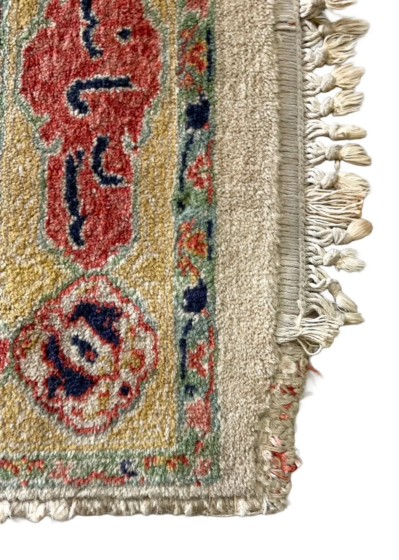 Hand-knotted runner rug with floral medallion design, 1950s 8