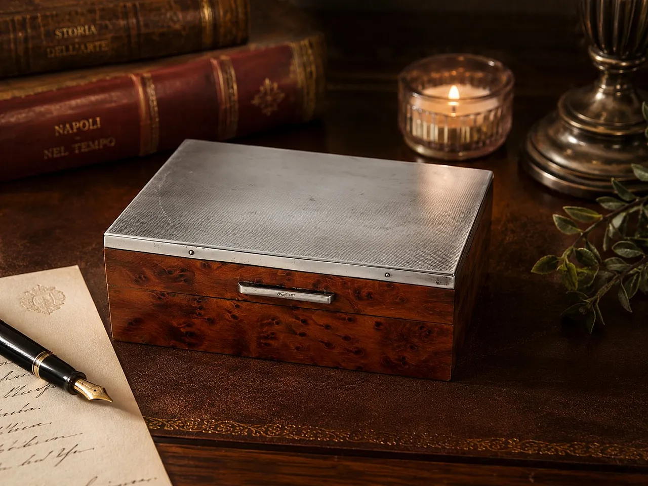 Elm burl and 800 silver jewelry box from Leonardo Gaito Napoli, 1950s 8