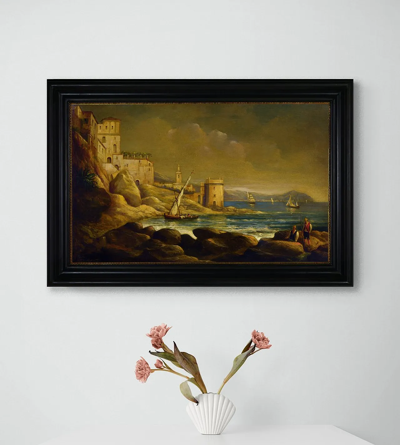 Paolo De Robertis, Paesaggio costiero, olio su tela di iuta, '900 2