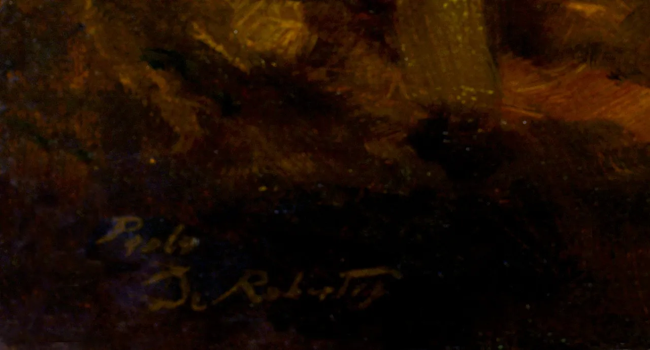 Paolo De Robertis, Paesaggio costiero, olio su tela di iuta, '900 6