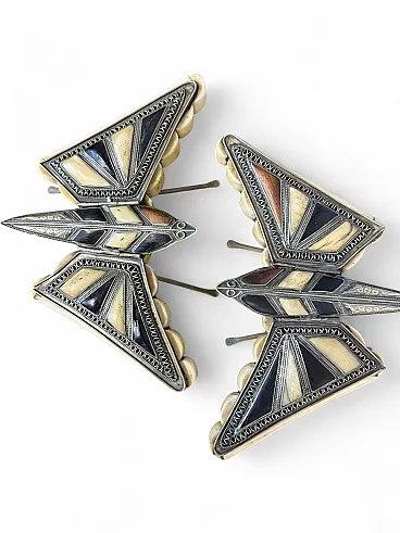 Pair of butterfly jewelry boxes in bone and carved wood, 1970s