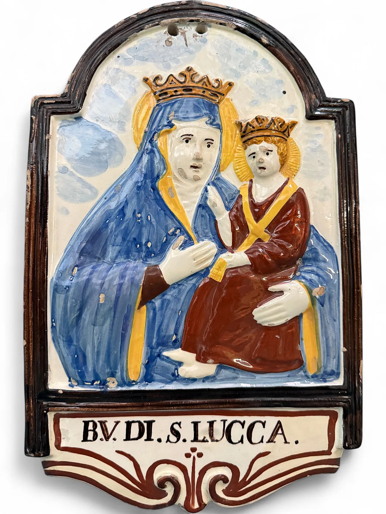 Targa devozionale in maiolica raffigura la Beata Vergine, ‘800 9