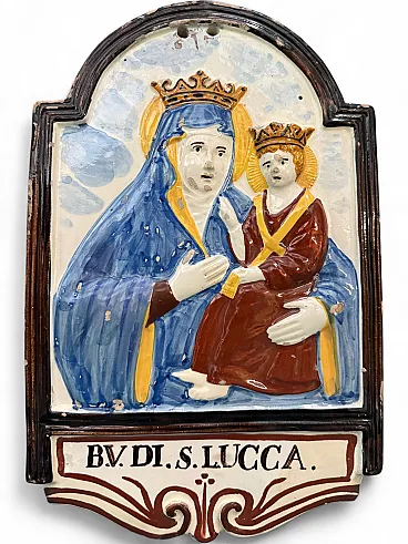 Targa devozionale in maiolica raffigura la Beata Vergine, ‘800