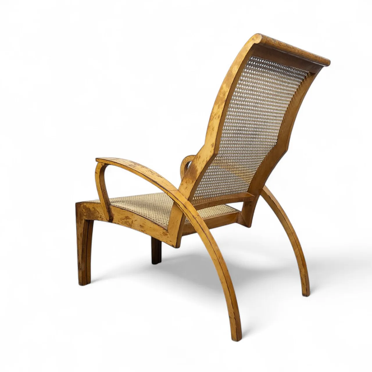 Modernist sculptural cane lounge chair with ottoman, 1940s 3