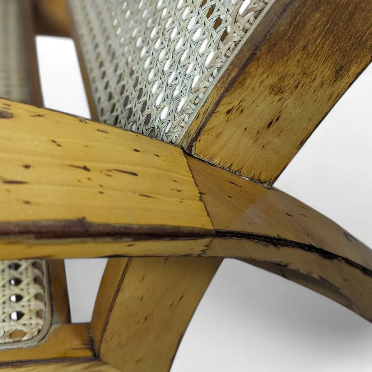 Modernist sculptural cane lounge chair with ottoman, 1940s 9