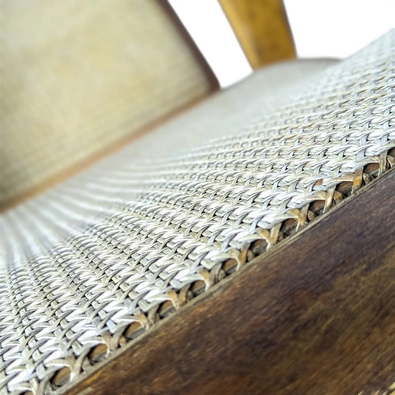 Modernist sculptural cane lounge chair with ottoman, 1940s 10