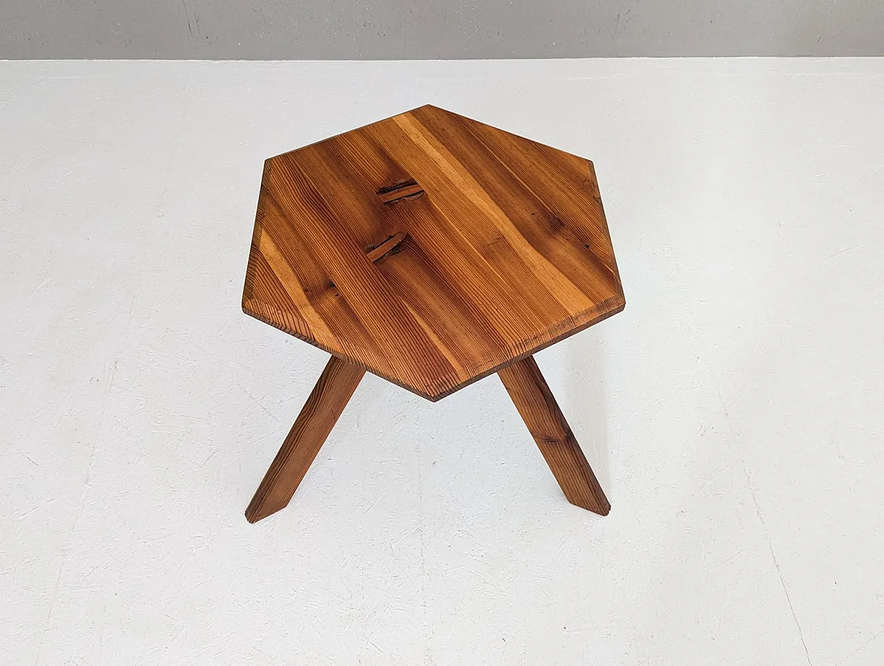 Hexagonal pine side table in the style of Pierre Chapo, 1970s 3