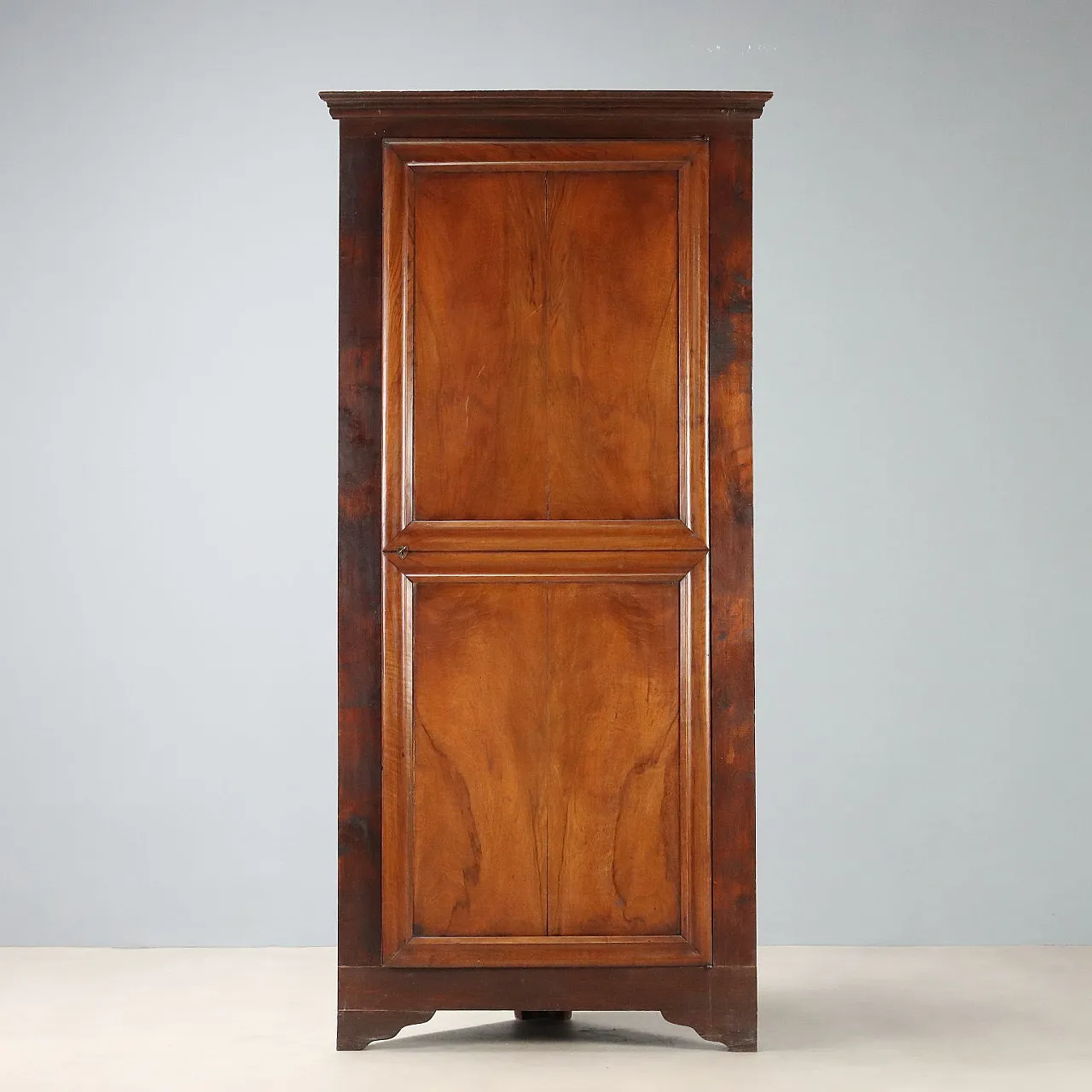 Corner cabinet in walnut and oak with woods, 20th century 1