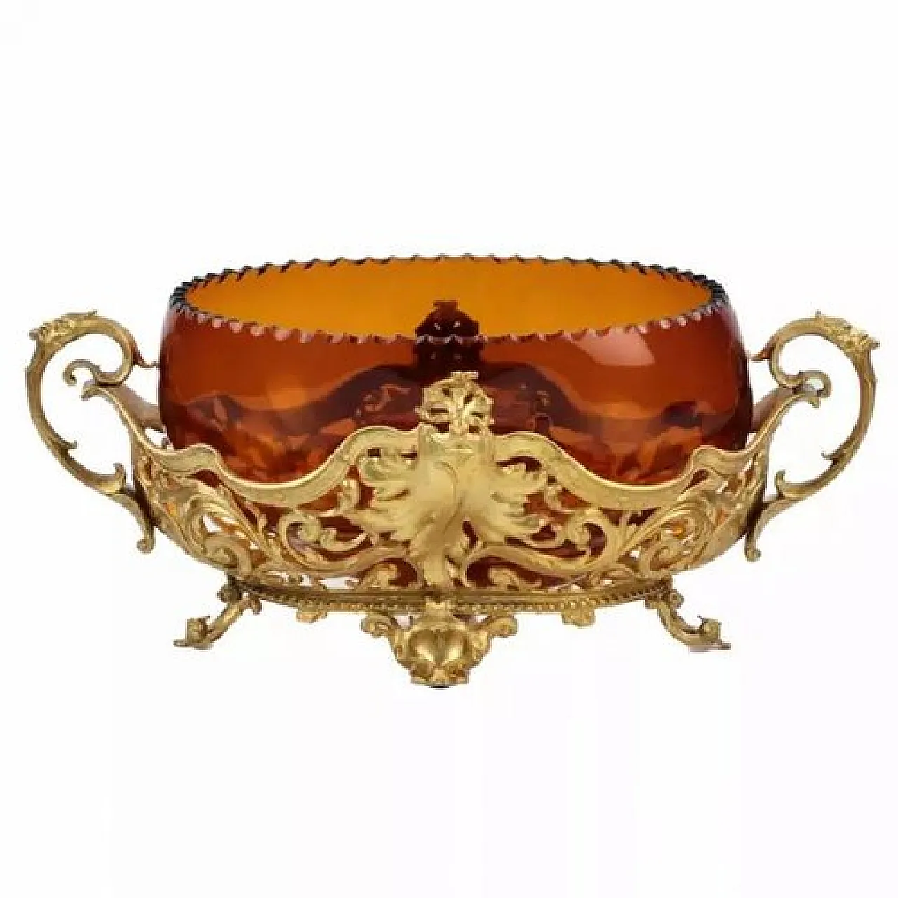Gilt bronze and amber glass jardinière, 19th century 3