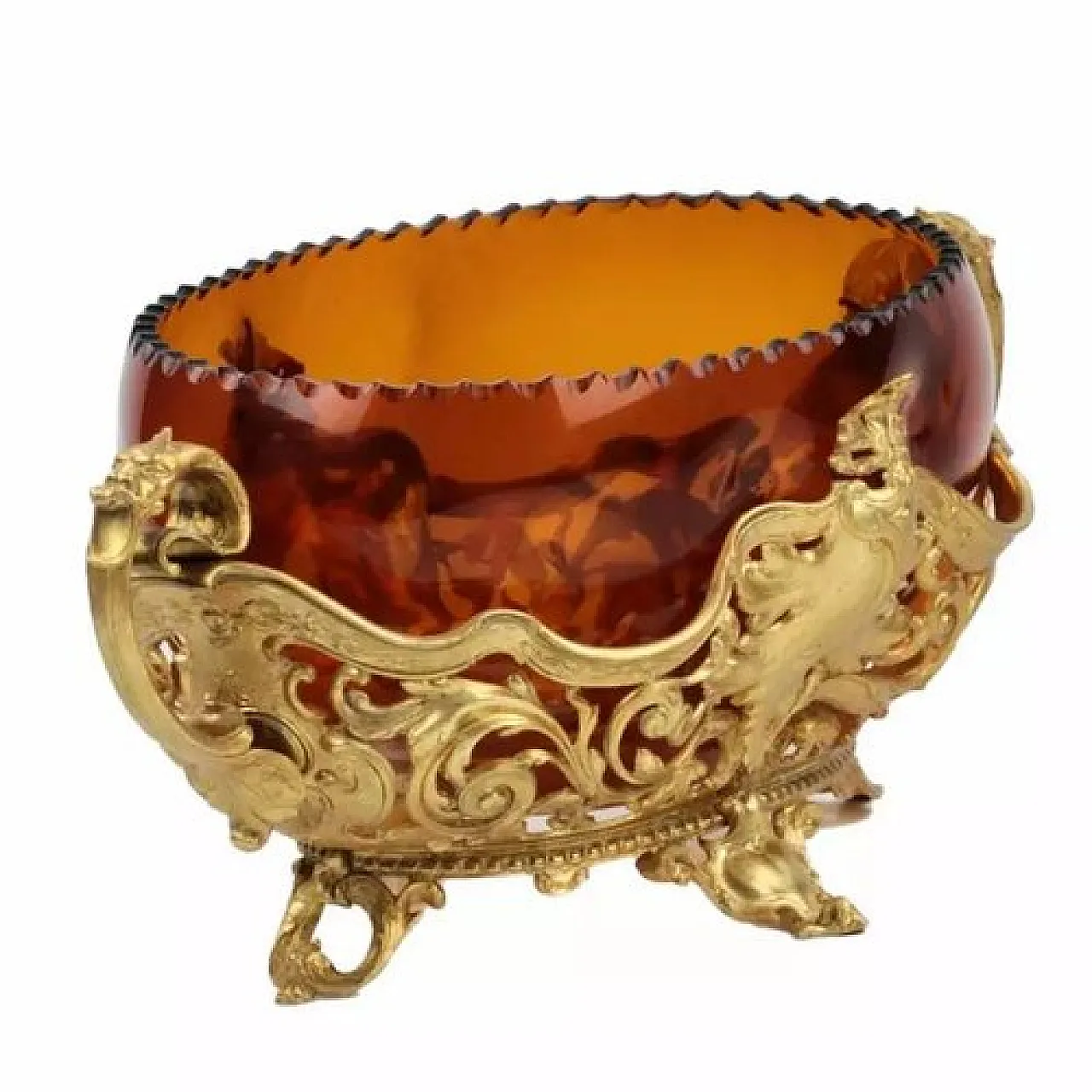 Gilt bronze and amber glass jardinière, 19th century 6