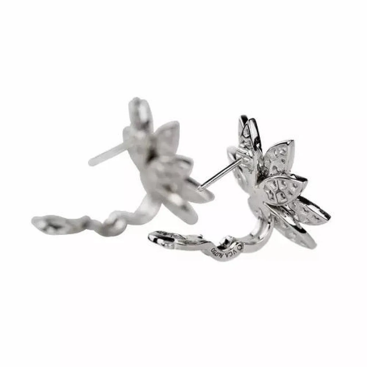 Pair of Lotus earrings in white gold with diamonds, 19th century 3