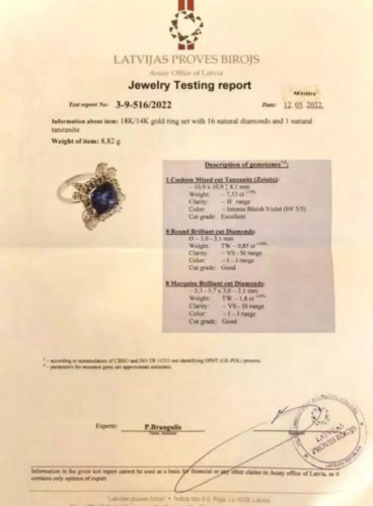 Gold ring with tanzanite and diamonds, 2000s 3