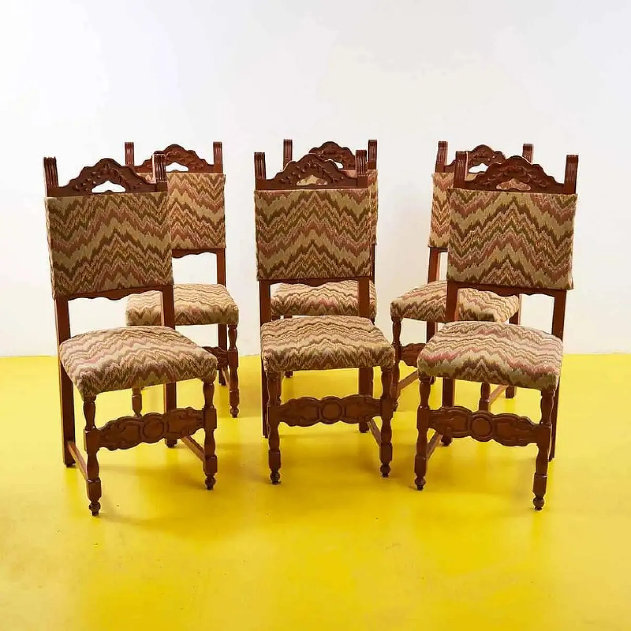 6 Spool chairs in wood, 1970s 1