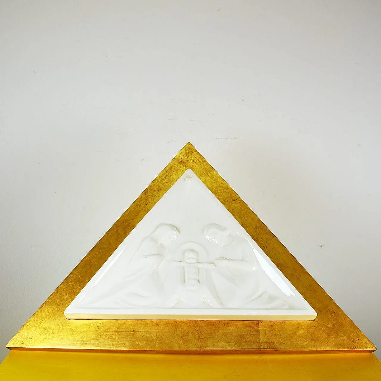 Holy Family bas-relief, ceramic and wood, 20th century 1