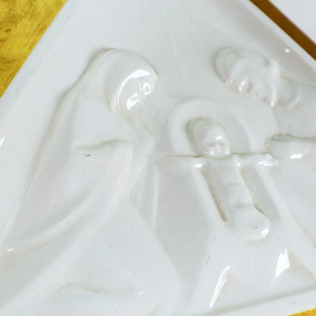Holy Family bas-relief, ceramic and wood, 20th century 2