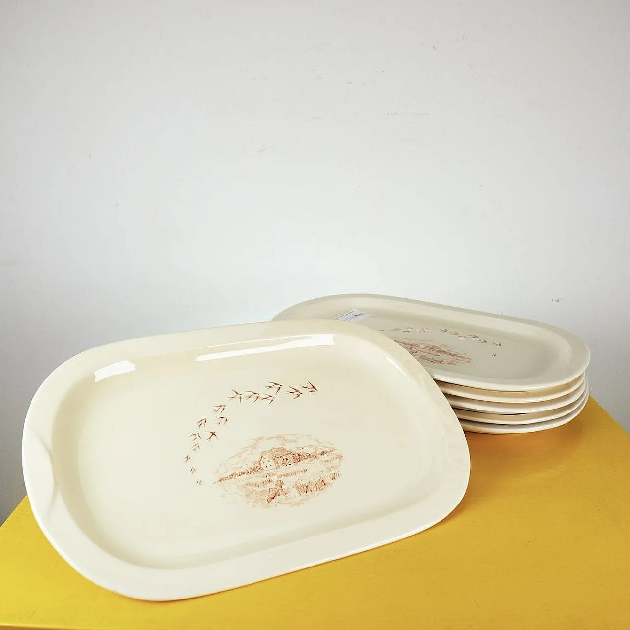 6 Piatti Mulino Bianco ovali in ceramica bianca, anni '80 1