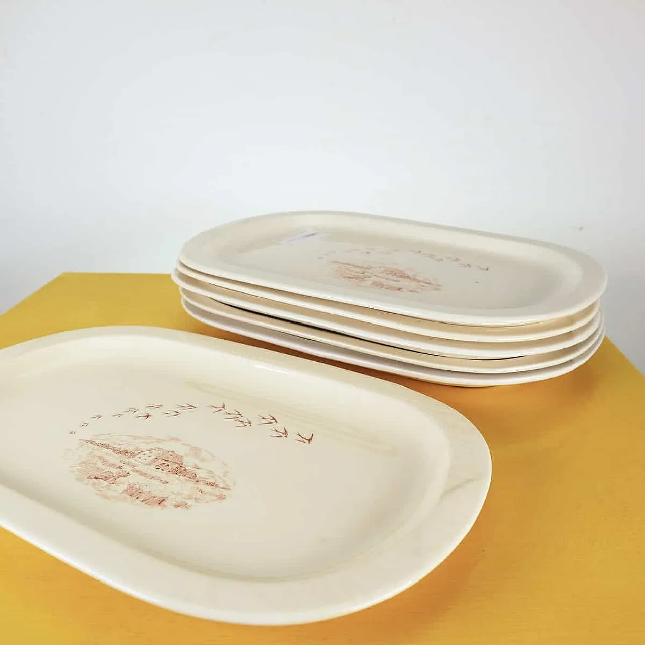 6 Piatti Mulino Bianco ovali in ceramica bianca, anni '80 4