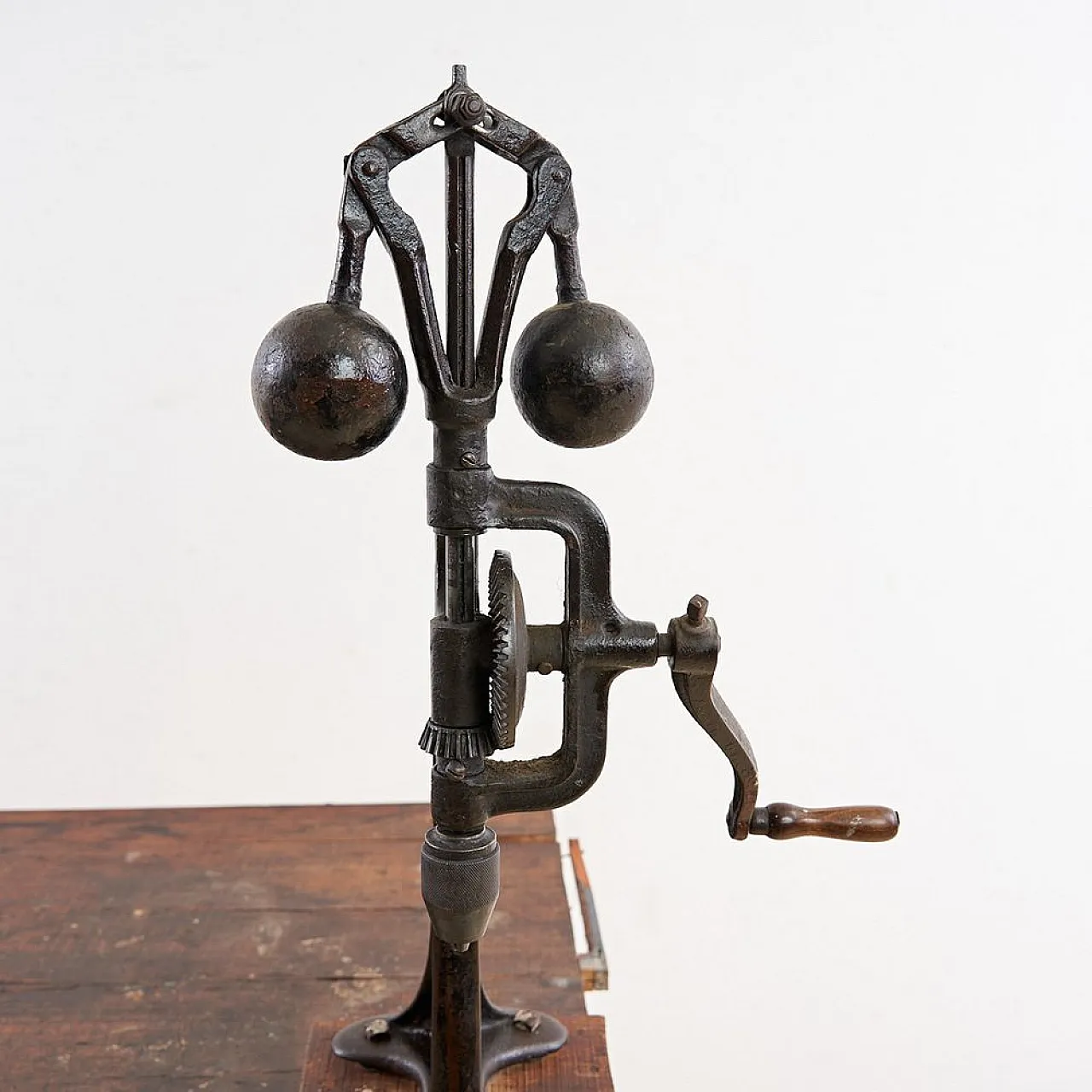 Wooden Work bench with Vice and Drill, 1930s 2