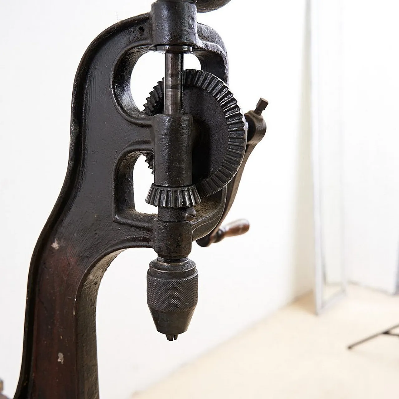 Wooden Work bench with Vice and Drill, 1930s 3