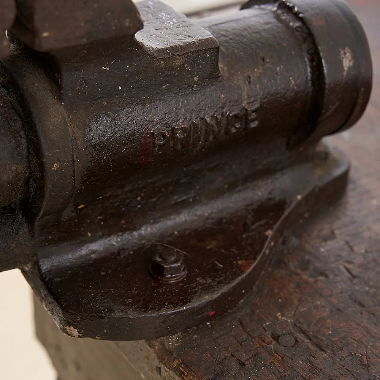 Wooden Work bench with Vice and Drill, 1930s 4