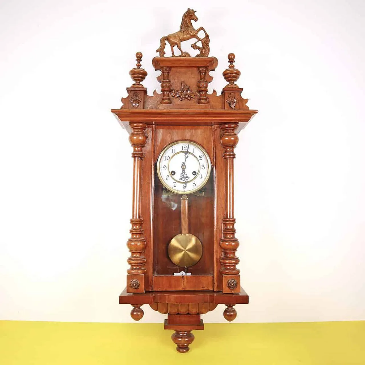 Wall Pendulum Clock in wood eith horse, 20th centrury 1