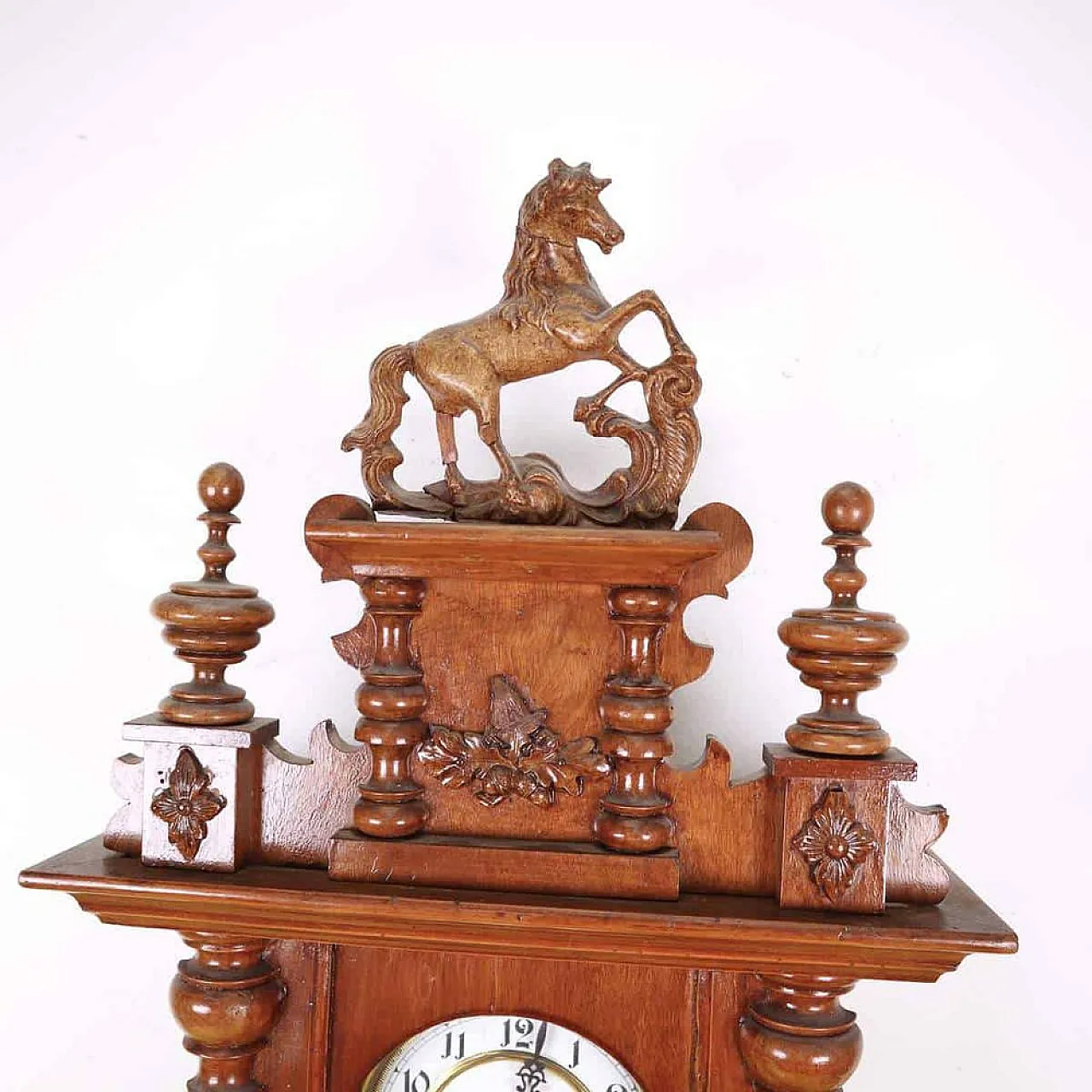 Wall Pendulum Clock in wood eith horse, 20th centrury 4