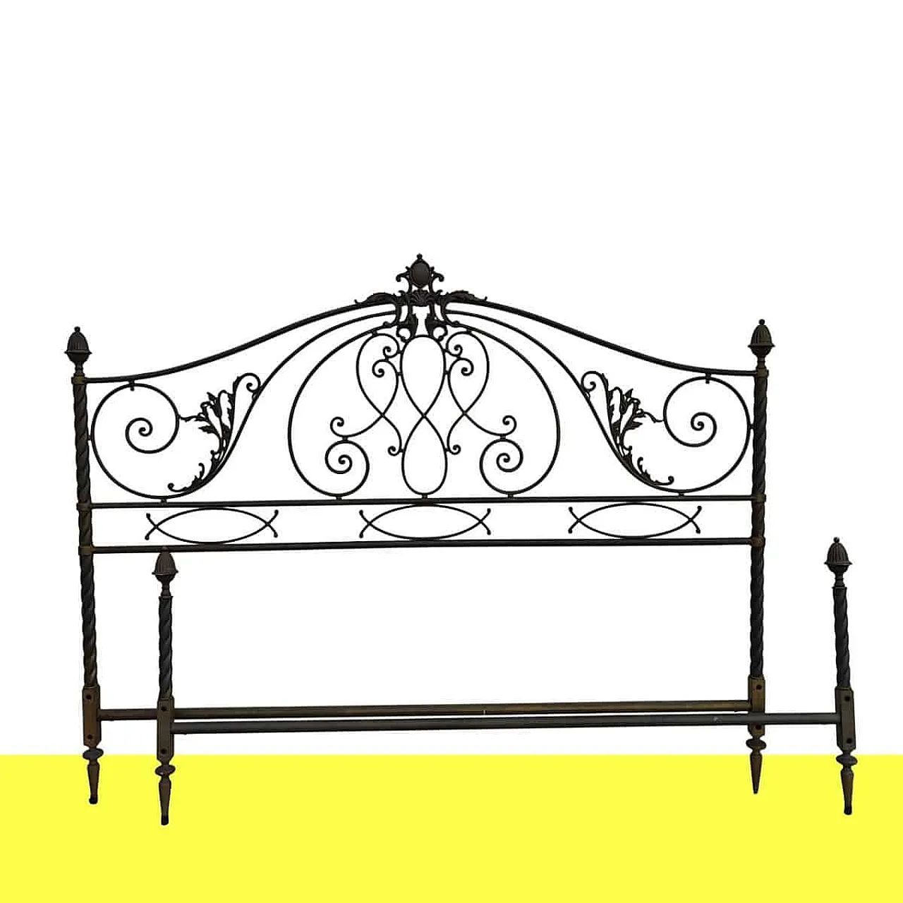 Antique Metal Bed with Twists and Decorations, 1970s 1