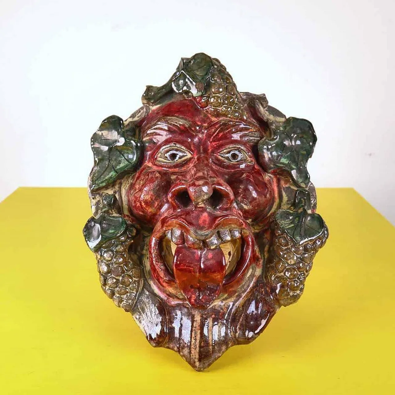 Bacchus Mask in Ceramic attr. to Seminara Paolo Condurso, 20th century 1